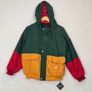 Zaful Multicolor Colorblock Corduroy Hooded Jacket Medium